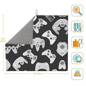 Game Controller Printed Drying Mat For Kitchen Ultra Absorbent Microfiber Dishes Drainer Mats Non-Slip Silicone Quick Dry Pad - 18 X 16inch