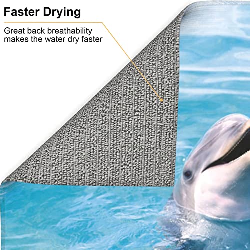 Happy Dolphin Printed Drying Mat For Kitchen Ultra Absorbent Microfiber Dishes Drainer Mats Non-Slip Silicone Quick Dry Pad - 18 X 16inch