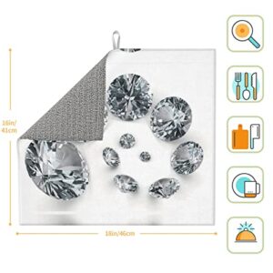 Gems Diamond Jewelry Jewels Luxury Printed Drying Mat For Kitchen Ultra Absorbent Microfiber Dishes Drainer Mats Non-Slip Silicone Quick Dry Pad - 18 X 16inch