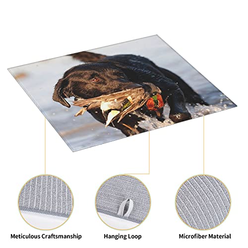 Funny Dog Hunting Duck Printed Drying Mat For Kitchen Ultra Absorbent Microfiber Dishes Drainer Mats Non-Slip Silicone Quick Dry Pad - 18 X 16inch