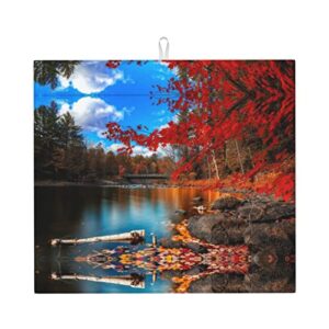 killarney national park printed drying mat for kitchen ultra absorbent microfiber dishes drainer mats non-slip silicone quick dry pad - 18 x 16inch