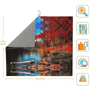 killarney national park Printed Drying Mat For Kitchen Ultra Absorbent Microfiber Dishes Drainer Mats Non-Slip Silicone Quick Dry Pad - 18 X 16inch