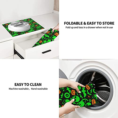 Green Ghost Horror Halloween Pumpkin Printed Drying Mat For Kitchen Ultra Absorbent Microfiber Dishes Drainer Mats Non-Slip Silicone Quick Dry Pad - 18 X 16inch