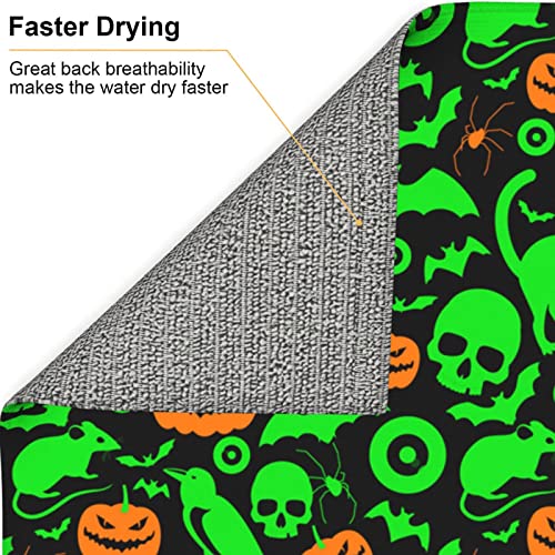 Green Ghost Horror Halloween Pumpkin Printed Drying Mat For Kitchen Ultra Absorbent Microfiber Dishes Drainer Mats Non-Slip Silicone Quick Dry Pad - 18 X 16inch