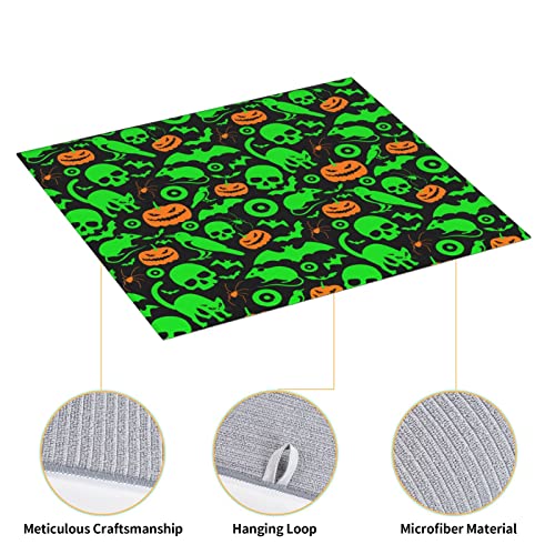 Green Ghost Horror Halloween Pumpkin Printed Drying Mat For Kitchen Ultra Absorbent Microfiber Dishes Drainer Mats Non-Slip Silicone Quick Dry Pad - 18 X 16inch