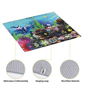 Marine Life Printed Drying Mat For Kitchen Ultra Absorbent Microfiber Dishes Drainer Mats Non-Slip Silicone Quick Dry Pad - 18 X 16inch