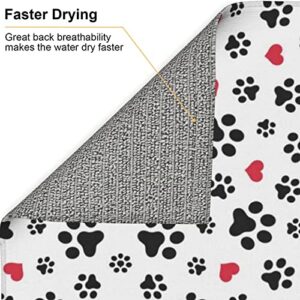 Love Cat Paw Heart Puppy Foot Print Printed Drying Mat For Kitchen Ultra Absorbent Microfiber Dishes Drainer Mats Non-Slip Silicone Quick Dry Pad - 18 X 16inch