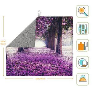 Landscape Flowers Printed Drying Mat For Kitchen Ultra Absorbent Microfiber Dishes Drainer Mats Non-Slip Silicone Quick Dry Pad - 18 X 16inch