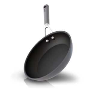 ninja cw60020 neverstick comfort grip 8" fry pan, nonstick, durable, scratch resistant, dishwasher safe, oven safe to 400°f, silicone handles, grey