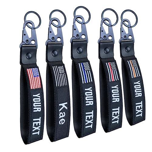 QJS PATCH Customzied Keychain,Personalized Key Tag Embroidery USA Flag Name with Key Ring Car Key Chain Clip Nylon Webbing Buckle for key,Tactical Backpack,Motorcycle