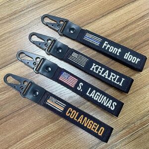QJS PATCH Customzied Keychain,Personalized Key Tag Embroidery USA Flag Name with Key Ring Car Key Chain Clip Nylon Webbing Buckle for key,Tactical Backpack,Motorcycle