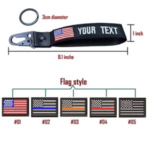 QJS PATCH Customzied Keychain,Personalized Key Tag Embroidery USA Flag Name with Key Ring Car Key Chain Clip Nylon Webbing Buckle for key,Tactical Backpack,Motorcycle