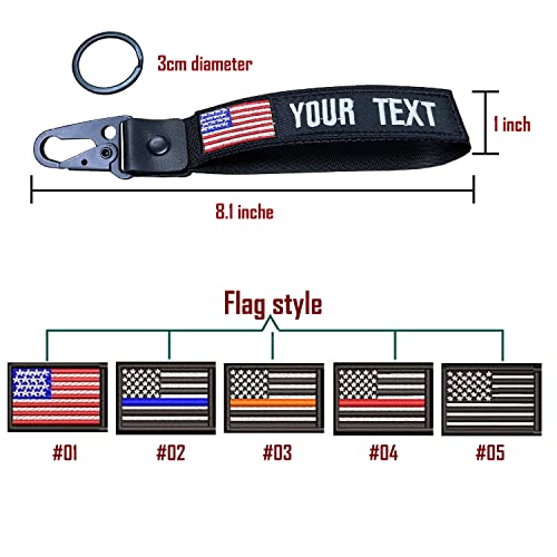 QJS PATCH Customzied Keychain,Personalized Key Tag Embroidery USA Flag Name with Key Ring Car Key Chain Clip Nylon Webbing Buckle for key,Tactical Backpack,Motorcycle