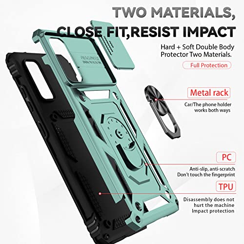 MLDWH Samsung S20 5G Case with Stand Kickstand Ring and Camera Cover with Tempered Glass Screen Protector, Heavy Duty Military Grade Shockproof Protective Cover for Samsung S20 5G (Green)