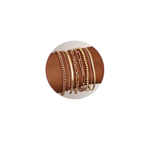 gold bracelets for women, 14k gold plated dainty bracelets set, layered chain bracelets pack jewelry gifts (b-8 pack gold bracelets)