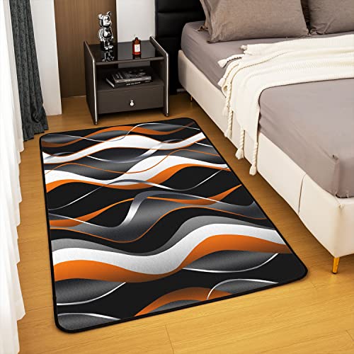 Orange Grey White Black Stripes Area Rug 3'x5' Geometric Living Room Rugs for Geometry Bedroom Home Decor Modern Striped Art Carpet Ultra Soft Non-Slip Indoor Floor Mat