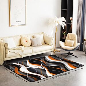 Orange Grey White Black Stripes Area Rug 3'x5' Geometric Living Room Rugs for Geometry Bedroom Home Decor Modern Striped Art Carpet Ultra Soft Non-Slip Indoor Floor Mat
