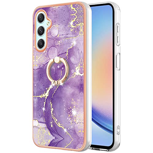 Monwutong Slim Fit Phone Case for Samsung Galaxy A24 4G,Shiny Ring Kickstand Case for Girls,with Camera Lens and Screen Protection Case for Samsung Galaxy A24 4G,ZHDD Purple