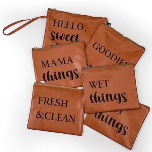 silkfly 6 pcs diaper bag organizing pouches pu leather diaper pouch brown large and small dry wet bag diaper bag essential items for baby diaper bag organization daily use shopping travel vacation