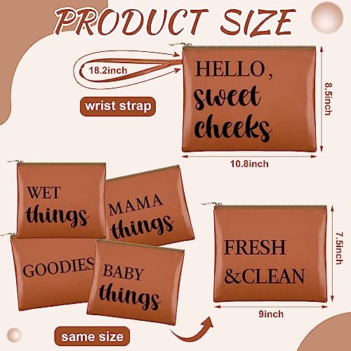 Silkfly 6 Pcs Diaper Bag Organizing Pouches PU Leather Diaper Pouch Brown Large and Small Dry Wet Bag Diaper Bag Essential Items for Baby Diaper Bag Organization Daily Use Shopping Travel Vacation