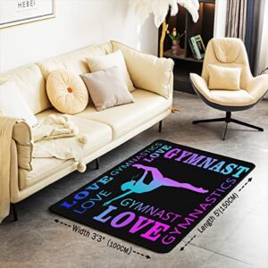 Love Gymnastics Living Room Rugs for Dancer Blue Purple Accent Rug Set Area Rug 3x5 Ballet Indoor Floor Mat Decor Floor Exercises Non Slip Area Runner Rug Athletics