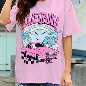 YIJIU Women's Oversized T Shirts Graphic Print Short Sleeve Loose Casual Summer Tees Tops,Pink,M