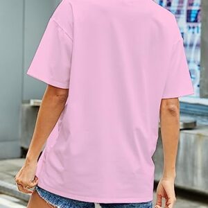 YIJIU Women's Oversized T Shirts Graphic Print Short Sleeve Loose Casual Summer Tees Tops,Pink,M