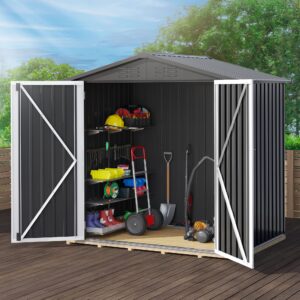 dwvo 6' x 4' outdoor storage shed, large metal tool sheds, heavy duty storage house with lockable doors & air vent for backyard patio lawn to store bikes, tools, lawnmowers,dark gray