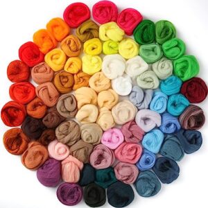 xunyee 200 pcs needle felting wool 50 colors wool roving nature fiber roving wool for felting roving yarn needle felting supplies for crafts diy materials hand spinning blending, 3 g each pack