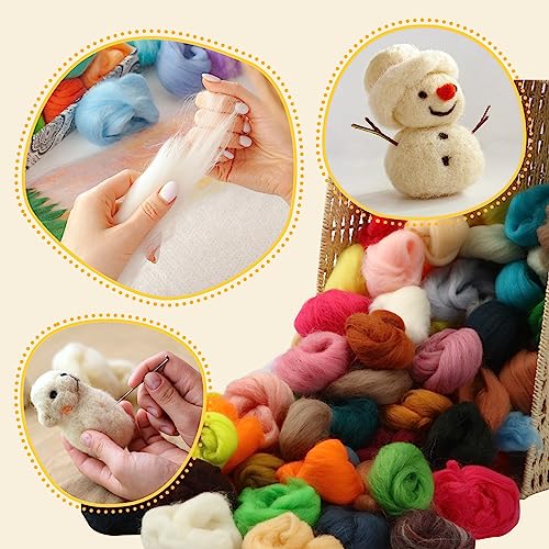 XunYee 200 Pcs Needle Felting Wool 50 Colors Wool Roving Nature Fiber Roving Wool for Felting Roving Yarn Needle Felting Supplies for Crafts DIY Materials Hand Spinning Blending, 3 g Each Pack