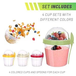 Fairway Finds 4 Pack of 17 oz Yogurt Parfait Cups With Lids Reusable Crunch Cup Portable Cereal Cup Meal Planning Containers Milk Granola Yoghurt Carrying Container Cereal on the go Lids and Spoons