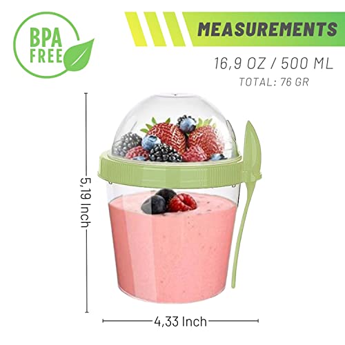 Fairway Finds 4 Pack of 17 oz Yogurt Parfait Cups With Lids Reusable Crunch Cup Portable Cereal Cup Meal Planning Containers Milk Granola Yoghurt Carrying Container Cereal on the go Lids and Spoons