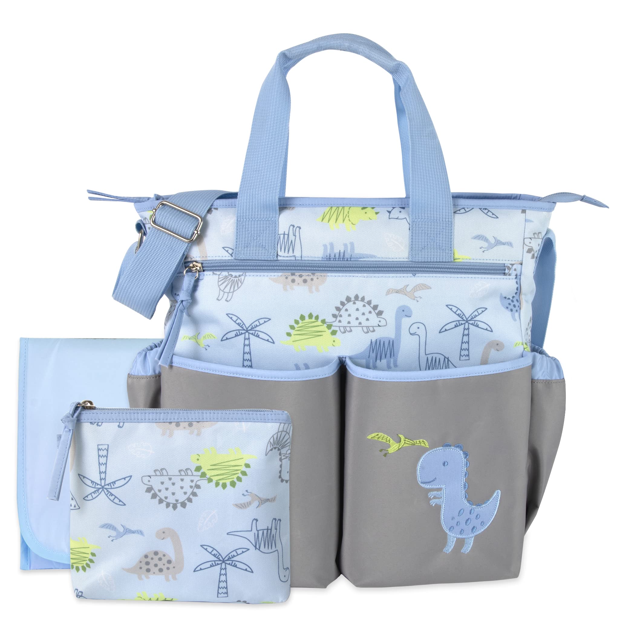 Crossbody Dinosaur Diaper Bag Tote with Changing Station for Baby Boy, 3 Piece Diaper Bag Set (Dinosaurs)