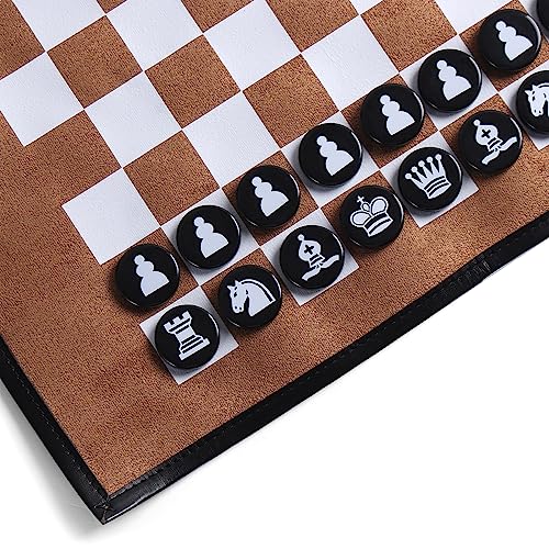 Magic Vosom 3 in 1 Backgammon Chess Checkers Set, Roll up Travel Game Set for Adults and Kids, Black & Brown(3 in 1 Set)