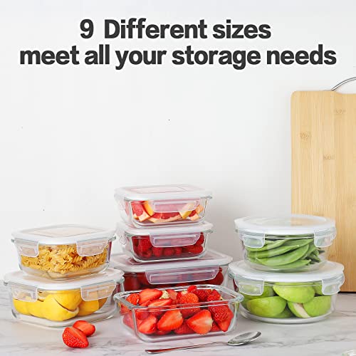 HOMBERKING 12 Sets Glass Food Storage Containers with Lids, Glass Meal Prep Containers, Airtight Glass Bento Boxes, BPA Free & Leak Proof, Pantry Kitchen Storage(12 lids & 12 Containers) - White