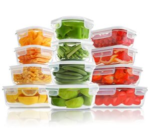 homberking 12 sets glass food storage containers with lids, glass meal prep containers, airtight glass bento boxes, bpa free & leak proof, pantry kitchen storage(12 lids & 12 containers) - white