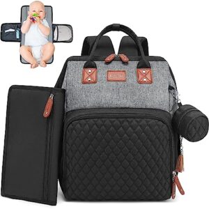 rosegin diaper bag backpack with changing pad, pacifier case - black gray baby bags for girl boy newborn unisex infant toddler - baby travel bag for mom dad - baby shower, 30l large capacity