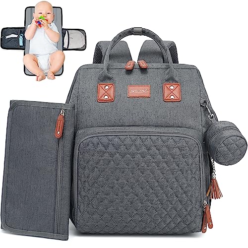 ROSEGIN Diaper Bag Backpack with Changing Pad, Pacifier Case - Grey Baby Bags for Girl Boy Newborn Unisex Infant Toddler - Baby Travel Bag for Mom Dad - Baby Shower, 30L Large Capacity