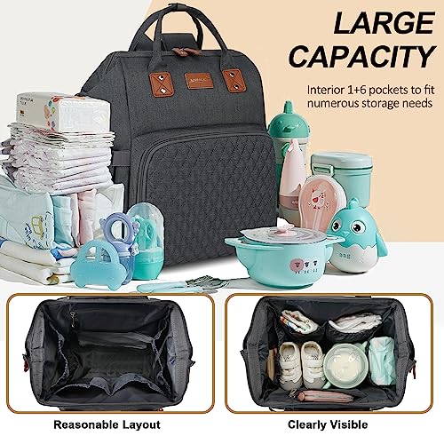 ROSEGIN Diaper Bag Backpack with Changing Pad, Pacifier Case - Grey Baby Bags for Girl Boy Newborn Unisex Infant Toddler - Baby Travel Bag for Mom Dad - Baby Shower, 30L Large Capacity