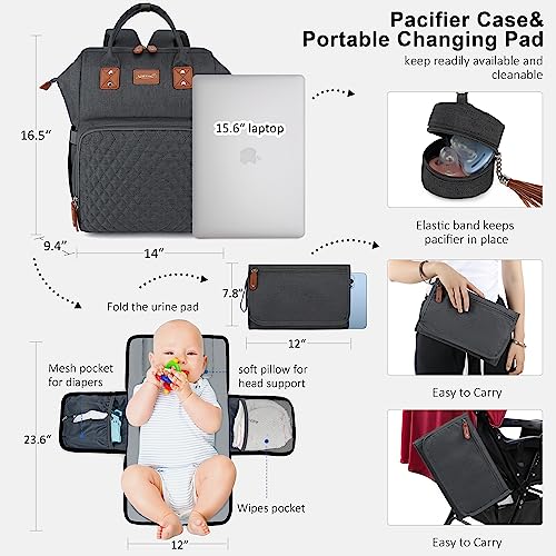 ROSEGIN Diaper Bag Backpack with Changing Pad, Pacifier Case - Grey Baby Bags for Girl Boy Newborn Unisex Infant Toddler - Baby Travel Bag for Mom Dad - Baby Shower, 30L Large Capacity