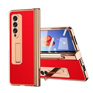 eaxer for samsung galaxy z fold 3 5g case, full coverage shockproof hinge case built-in screen protector stand pc cover with stylus pen (red)