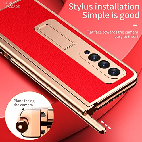 EAXER for Samsung Galaxy Z Fold 3 5G Case, Full Coverage Shockproof Hinge Case Built-in Screen Protector Stand PC Cover with Stylus Pen (Red)