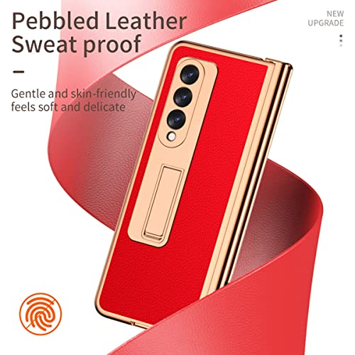 EAXER for Samsung Galaxy Z Fold 3 5G Case, Full Coverage Shockproof Hinge Case Built-in Screen Protector Stand PC Cover with Stylus Pen (Red)