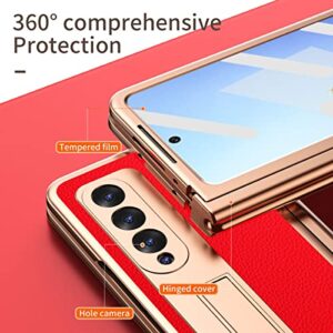 EAXER for Samsung Galaxy Z Fold 3 5G Case, Full Coverage Shockproof Hinge Case Built-in Screen Protector Stand PC Cover with Stylus Pen (Red)