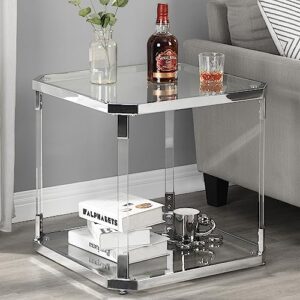 minpinser glass side table-silver chrome end table clear acrylic nightstand for living room bedside bedroom