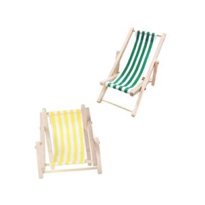 Homoyoyo 2pcs Deck Chair Model Mini Folding Chair Decorative Outdoor Decor Outdoor Tables and Chairs Mini Deck Chair Mini Foldable Recliner Mini Furniture Simulation Recliner Model Green