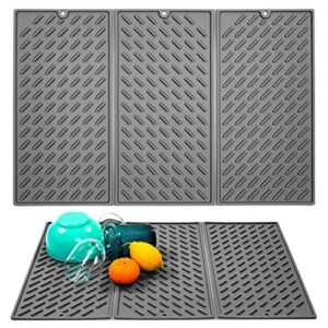 foldable drying mat for kitchen counter 16x24, silicone heat resistant mat, trifold dish mat drying kitchen mat