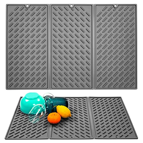 Foldable Drying Mat for Kitchen Counter 16x24, Silicone Heat Resistant Mat, Trifold Dish Mat Drying Kitchen Mat