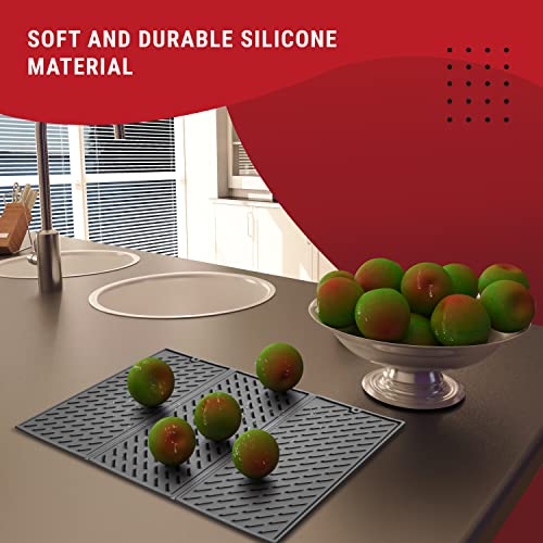 Foldable Drying Mat for Kitchen Counter 16x24, Silicone Heat Resistant Mat, Trifold Dish Mat Drying Kitchen Mat