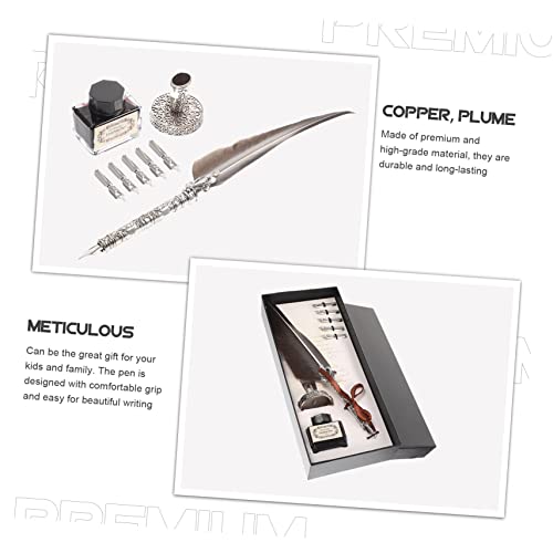 NUOBESTY 3 Sets Dip Pen Retro Decor The Office Gifts Crystal Set Signature Calligraphy Pen Reusable Calligraphy Pen Writing Dip Pens Ink Pen for Birthday Reusable Ink Pen Quill and Ink Grey